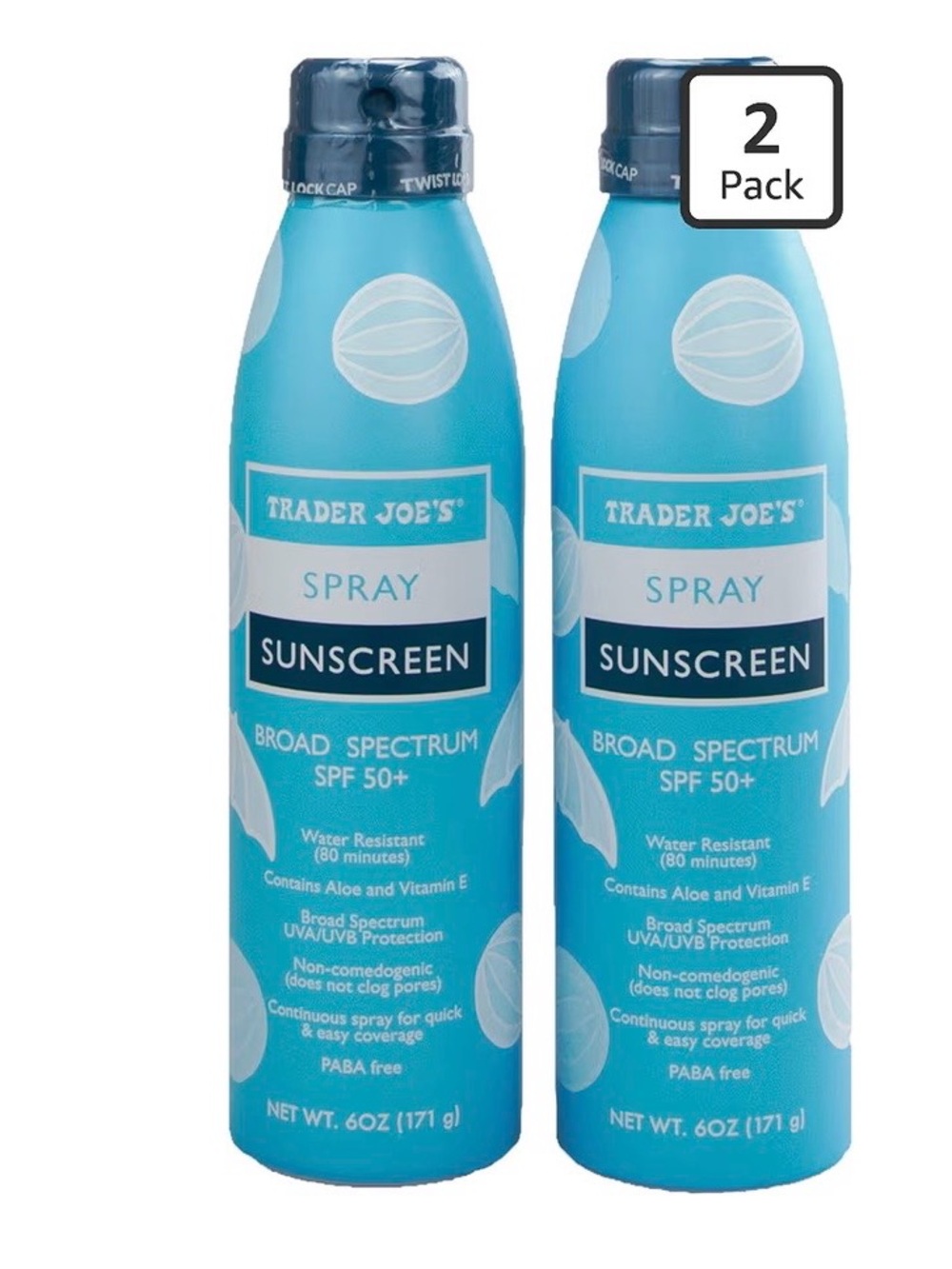 Trader Joe's Spray Sunscreen SPF 50+ - Aqua Blue (2 Pack)